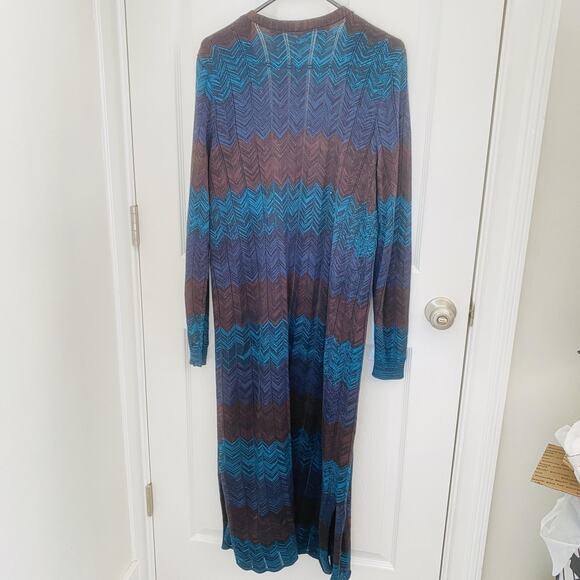 Soft Surroundings Duster Sweater Womens Medium Open Front Long Cardigan chevron - Picture 3 of 7